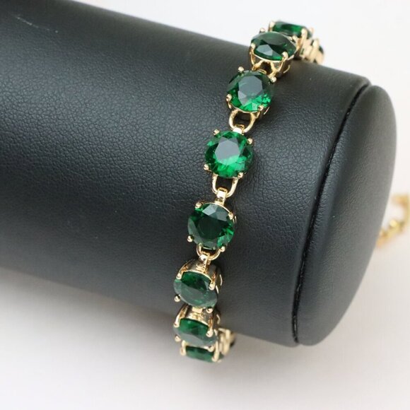 "Elegant Green Crystal Rose Gold Bracelet with Prong Setting, XPBL0807 - Picture 10 of 12